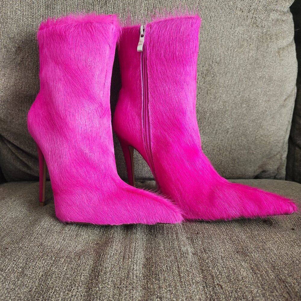 Azalea Wang / Akira Fuchsia Hairy Stiletto Bootie